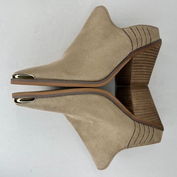 C Comfort Womens Tan Suede Block Heel Gold Pointed Toe Tip Slip On Size 7 Mules - Picture 7 of 10